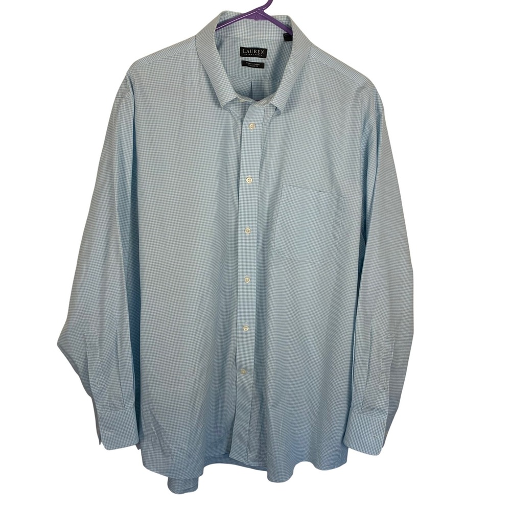 Lauren Ralph Lauren Mens 2XL Gingham Dress Shirt Blue Stretch Regular 18.5 34/35